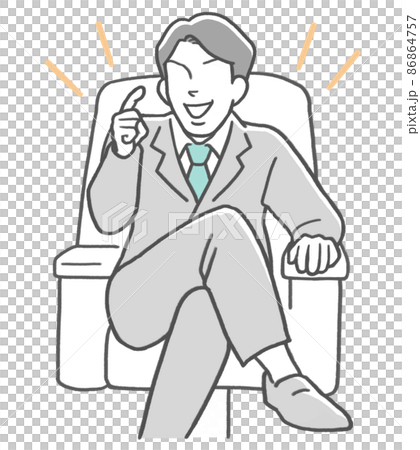ソファに足を組んで座り自慢気に話すビジネスマン　若い男性 86864757