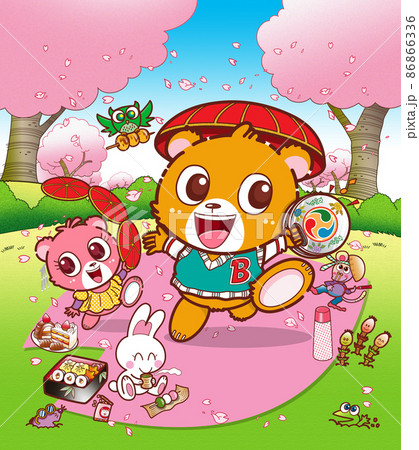 クマ,キャラクター ,花見,イメージ画 クマ,キャラクター ,花見,イメージ画 86866336