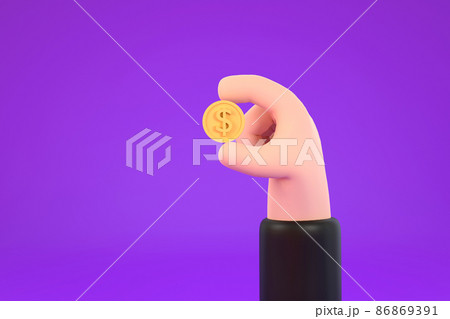 cartoon hand hold dollar coin. Business finance planner. 86869391