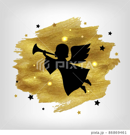 New Year Winter Poster With Golden Paint And Angel New Year Winter Poster With Golden Paint And Angel 86869461