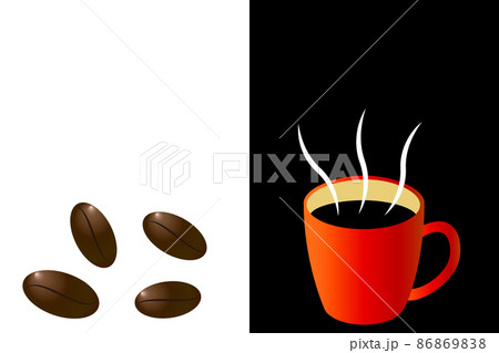 コーヒーカップとコーヒー豆のイラスト のイラスト素材