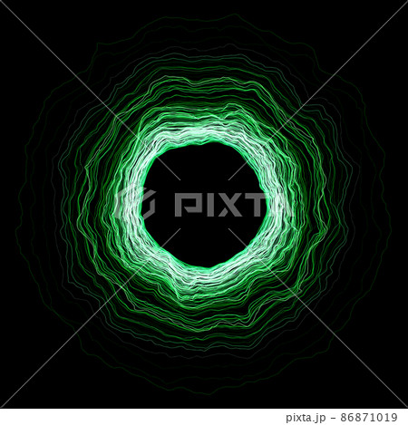 Abstract flowing wave surface of circle lines with green tone color palette on black background for design element, banner 86871019