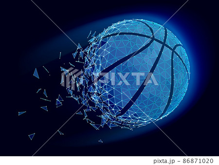 Basketball ball consisting of 3D triangles, lines, points and links. Vector illustration of EPS 10. 86871020
