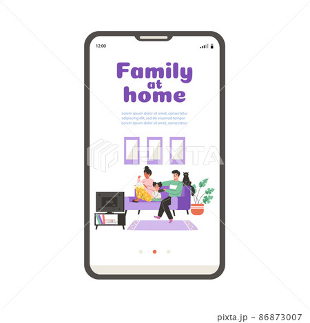 Family at home recreation onboarding page mockup, flat vector illustration. 86873007