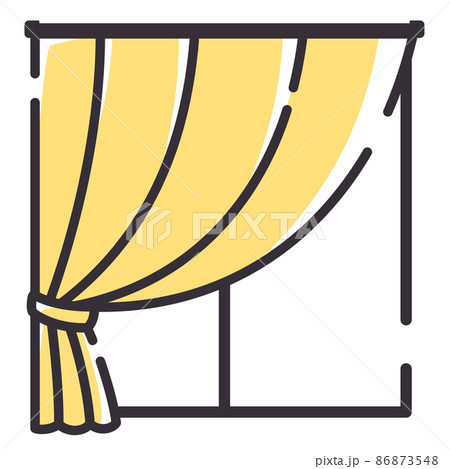 シンプルな線のかわいい窓のイラスト 片開きのカーテンのイラスト素材