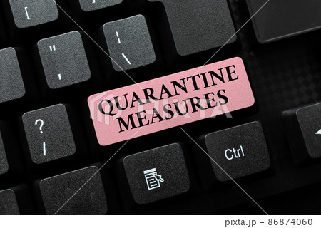 Text caption presenting Quarantine Measures. Internet Concept safety procedure to follow preventing the transmission of disease Editing And Retyping Report Spelling Errors, Typing Online Shop 86874060