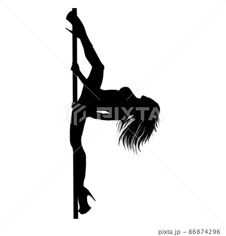 Pole dance illustration. Vector silhouette of girl and pole on a white background. Pole dance illustration. Vector silhouette of girl and pole on a white background. 86874296