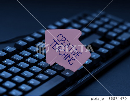 Text sign showing Creative Teaching. Concept meaning the act of coaching in novel way that promotes growth Collecting Important Data Online, Developing Word Processing Application 86874479