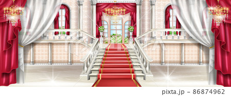 Palace interior background, vector castle hall illustration, medieval luxury ballroom 86874962