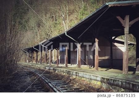 Abandoned railway station on a sunny cold day. Dark Aesthetic 86875135