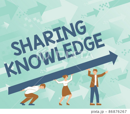 Inspiration showing sign Sharing Knowledge. Concept meaning knowledge is exchanged among showing or organizations Four Colleagues Drawing Standing Holding Large Arrow For Success. 86876267