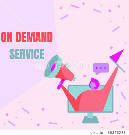 Conceptual display On Demand Service. Business showcase allow users to provision raw cloud resources anytime Lady Inside A Monitor Screen Drawing Holding Megaphone And Flag. Conceptual display On Demand Service. Business showcase allow users to provision raw cloud resources anytime Lady Inside A Monitor Screen Drawing Holding Megaphone And Flag. 86876283