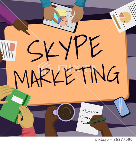 Hand writing sign Skype Marketing. Business showcase apps that specializes in providing video chat and voice Colleagues Office Meeting Having Coffee Discussing Future Projects Charts. Hand writing sign Skype Marketing. Business showcase apps that specializes in providing video chat and voice Colleagues Office Meeting Having Coffee Discussing Future Projects Charts. 86877090