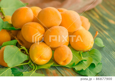 Apricots on wooden table Apricots on wooden table 86877900