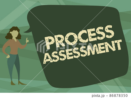 Text caption presenting Process Assessment. Word for disciplined examination of the action by an organization Illustration Of Woman Speaking In Chat Cloud Discussing Ideas. 86878350