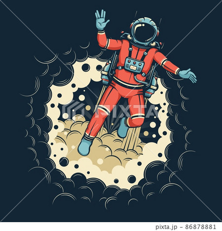 Astronaut in spacesuit with jetpack flies out of black hole 86878881