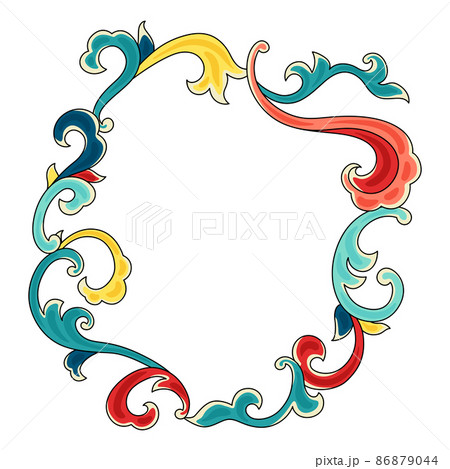 Chinese traditional ceramic ornament frame. Oriental traditional floral porcelain pottery ornament. 86879044