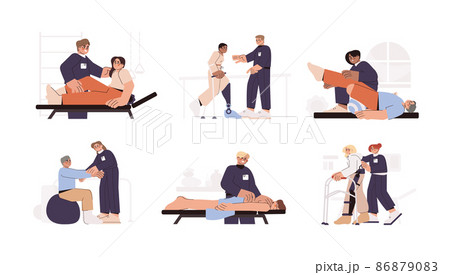 Flat physiotherapy doctor help patient recovery after leg injuries 86879083