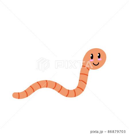 Cute cartoon smiling worm. Little pink earthworm isolated vector illustration. 86879703