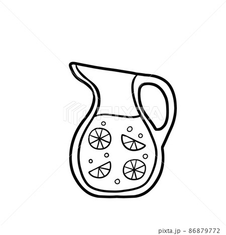 Lemonade in jug. Summer refreshing drink in glass jar with lemon. Outline cartoon illustration 86879772