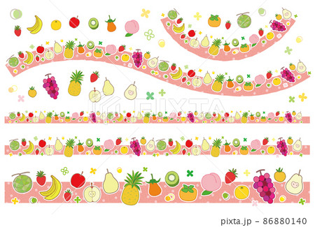 果物のラインセット ピンクのドット柄 果物のラインセット ピンクのドット柄 86880140