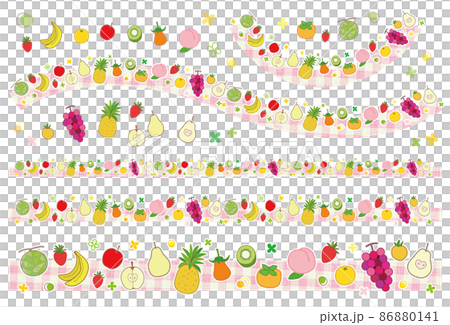 果物のラインセット ピンクのチェック柄 果物のラインセット ピンクのチェック柄 86880141