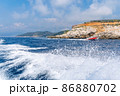 Scenic panoramic landscape view on Bay of Kotor, Montenegro with mountains at sundown. 86880702