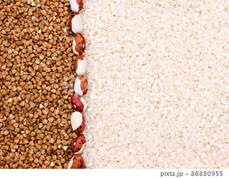 Buckwheat and rice background 86880955