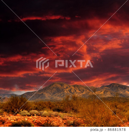 Red skies Sonora Desert Mountains 86881978
