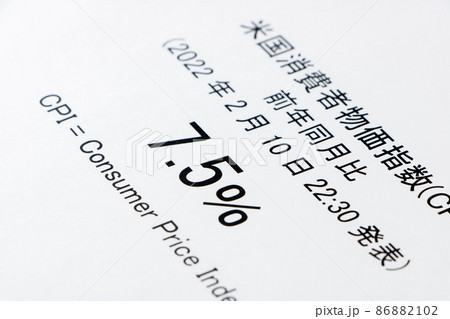 アメリカの消費者物価指数(CPI)を表示した書類。 86882102