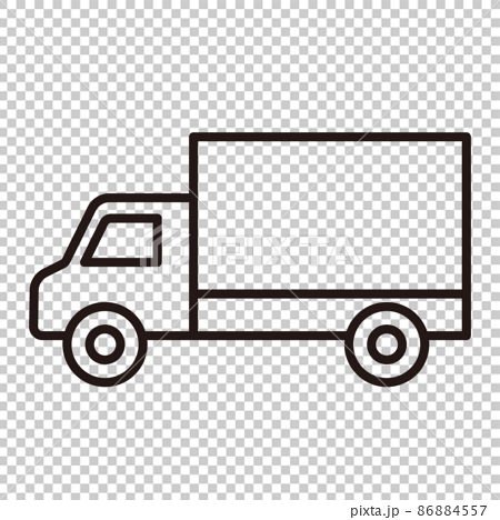 トラックのシンプルなモノクロ線画アイコン 白背景のイラスト素材