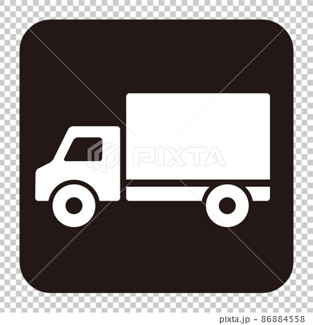 トラックのシンプルな白抜き角丸正方形アイコンのイラスト素材