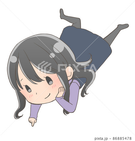 寝転んで下を指さす女の子 寝転んで下を指さす女の子 86885478