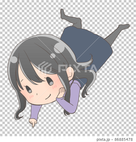 寝転んで下を指さす女の子 寝転んで下を指さす女の子 86885478
