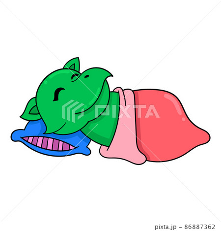 green rhino sleeping with a thick blanket, doodle icon image kawaii 86887362