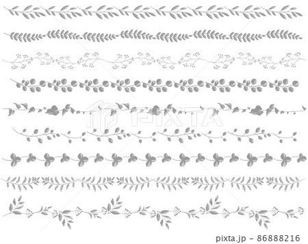 手描き線画のボタニカルモノトーンラインセット(白背景) 手描き線画のボタニカルモノトーンラインセット(白背景) 86888216