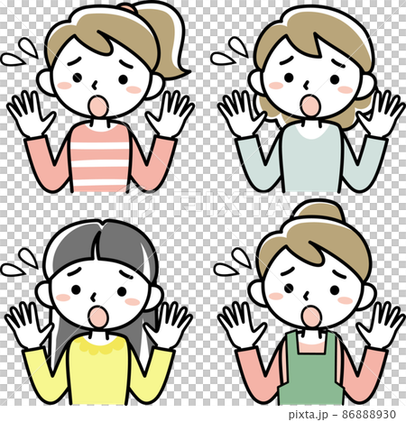 困惑している若い女性の上半身セット 困惑している若い女性の上半身セット 86888930