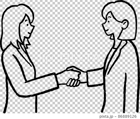 Illustration material of a woman shaking hands Only line drawing 86889126