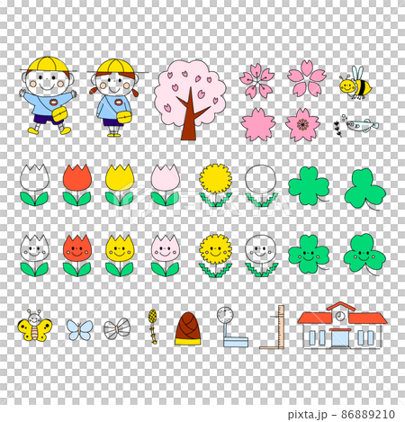 春の素材セット（保育園、 幼稚園、 こども） 86889210