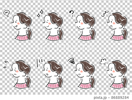 Female profile icons with various facial expressions Hand-drawn illustration material set 86889284