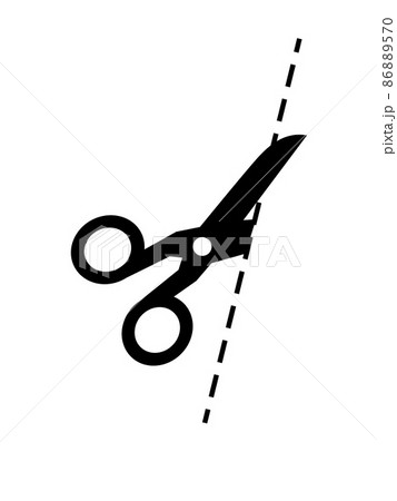 Scissors icon with cut lines. Scissors cut. Design element for packaging, fabric on an isolated background. Vector illustration Scissors icon with cut lines. Scissors cut. Design element for packaging, fabric on an isolated background. Vector illustration 86889570