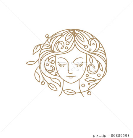 Vector logo design template in trendy linear style with female face 86889593