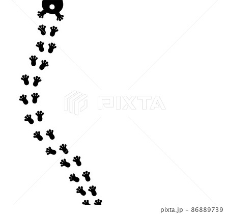 Paw footprint of rabbit. Rabbit runs away. Hare track for backgrounds, patterns, design, greeting cards, child prints and etc. Vector illustration. 86889739