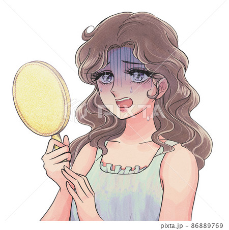 鏡を見て落ち込む少女漫画風のお姉様 86889769