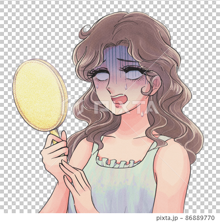 鏡を見てショックを受ける少女漫画風のお姉様 86889770