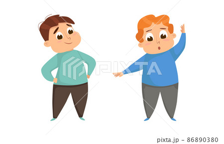 Overweight kids doing sports set. Cute chubby boys. Children obesity concept cartoon vector illustration 86890380