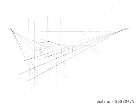 横長住宅の手描きパース線 86890479