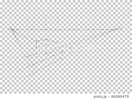Hand-painted perspective line of a horizontally long house 86890479