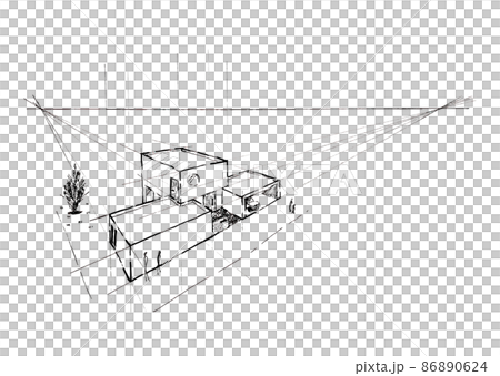 横長モダン住宅イメージの手描きパース 86890624