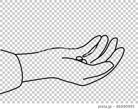 Line drawing illustration with tablets on palm_monochrome Line drawing illustration with tablets on palm_monochrome 86890995